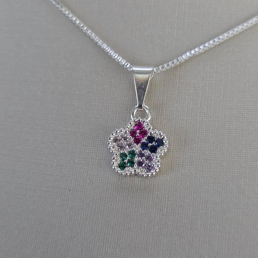 Comprar Colgante Flor con Microcircones Multicolor Plata 925 - Joyería BomLeón Chile