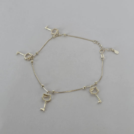Tobillera Llaves con Silueta de Gatita en Plata 925