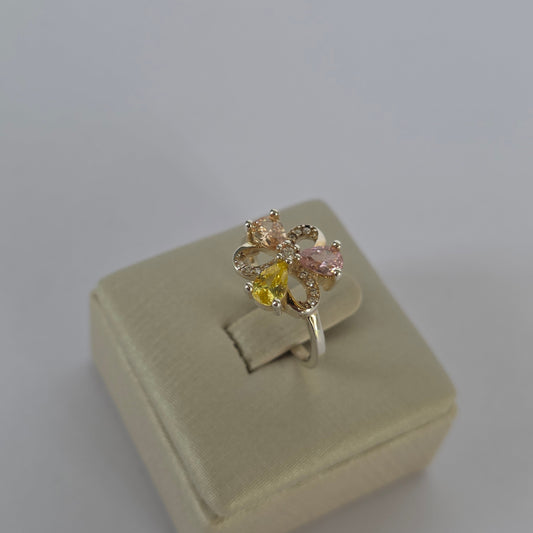 Anillo Flor Calada con Microcircones Multicolor en Plata 925