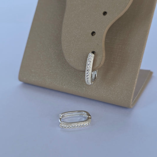 Aros Argolla Rectangular con Microcircones Transparentes en Plata 925