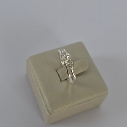 Anillo Doble Corazón con Microcircones en Plata 925