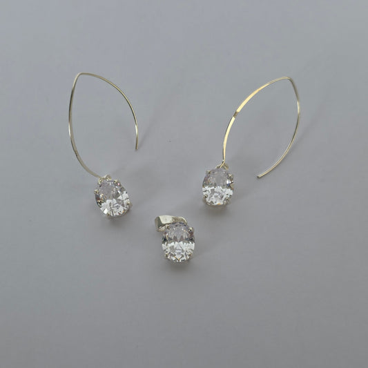 Conjunto Aros y Colgante con Microcircones Ovalados en Plata 925