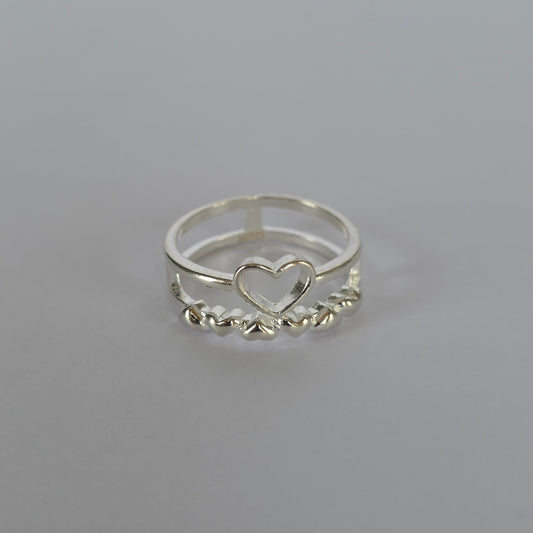 Anillo Doble Línea de Corazones en Plata 925