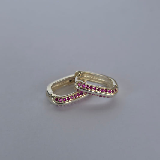 Aros Argolla Rectangular con Microcircones Fucsias en Plata 925