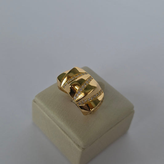 Anillo Cubano Pavé Microcircones Ajustable Baño de Oro 18K — Joyería BomLeón