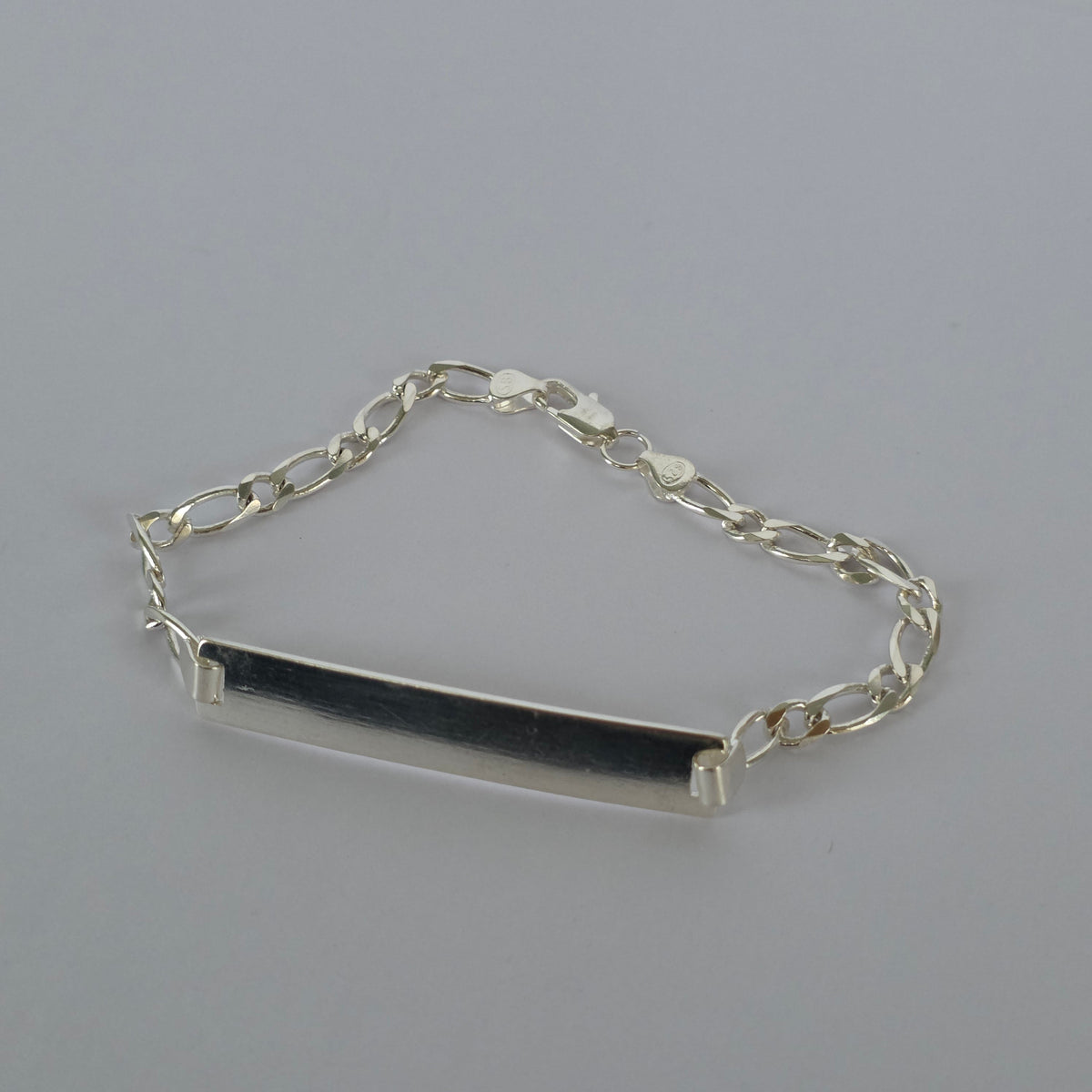 Pulsera de Placa Lisa con Eslabones Alternados en Plata 925