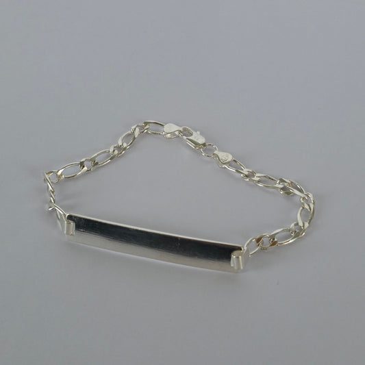 Pulsera de Placa Lisa con Eslabones Alternados en Plata 925