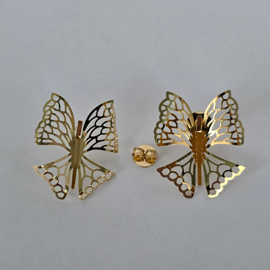 Aros Mariposa Monarca Calada Dorada · Baño de Oro 18K — Joyería BomLeón