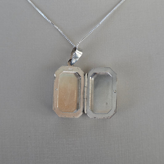 Colgante Relicario Rectangular con Grabado Vegetal Plata 925